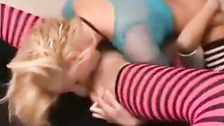 Two lesbians get busy on a pool table