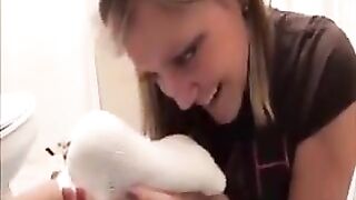 Sexy girl smell socks and feet