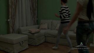 Hairy lesbian scene with Dominique and Dominika on couch