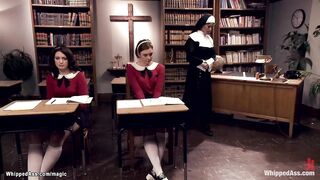 Lezdom nun whips sexy students