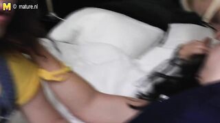 Old amateur grandma fucked by two young lesbos