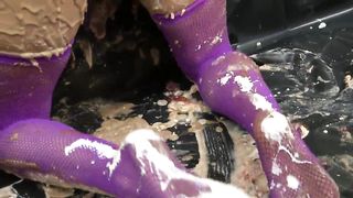 Lesbians romance with food and get into a messy scenario 