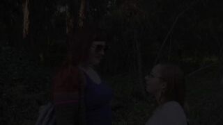 Hairy MILF lesbians outdoors - chubby lesbo