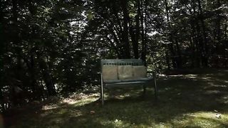 On the bench in a park.