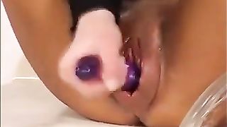 Mistress use pump and dildo for her slave
