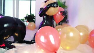 Looney Fetish, Air Balloons Lesbian Fun In Latex Rubber Costumes
