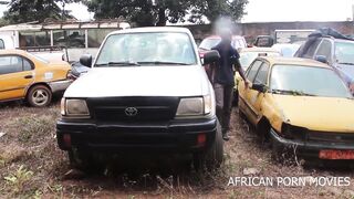The mechanic and his client caught in the garage in a hot morning fuck with his big thick black cock in front of the other customers in Gangbang of convenience stores on LULU VROUMETTE CMR