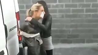 Reporter in van