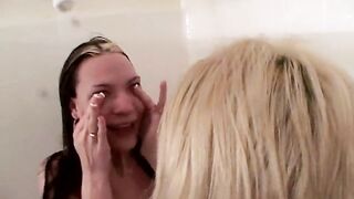 Twins lesbian foursome in the shower