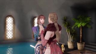 3D Porn [UNCENSORED] Lesbian Tribing and Kissing