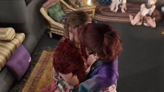 3D Porn [UNCENSORED] Lesbian Tribing and Kissing