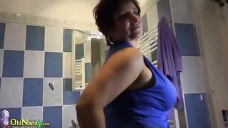 OldNanny brunette mature shows her panties