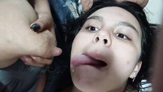 She fills her mouth with my milk