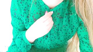 Hot stepsister in green dress and big tits excites herself when parents were not home - LuxuryOrgasm