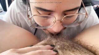 Lesbian sucking a sweet hairy bush