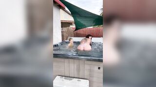 Lesbian couple has a passionate make-out in their new jacuzzi