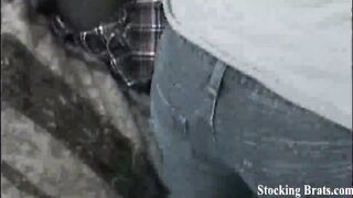 You can watch out little lesbian stocking threesome