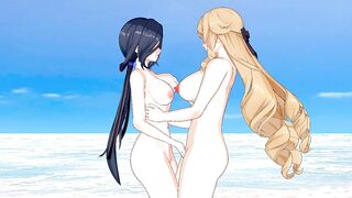 Clorinde x Navia SEX ON THE BEACH [ Genshin Yuri Hentai ]