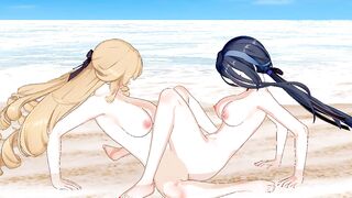 Clorinde x Navia SEX ON THE BEACH [ Genshin Yuri Hentai ]