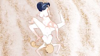 Clorinde x Navia SEX ON THE BEACH [ Genshin Yuri Hentai ]