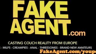 FakeAgent Busty Blonde Babe gets jizzed over in Casting interview