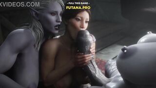 Two futa women were able to bring the 3d lady to orgasm - animated double penetration and facial cumshot