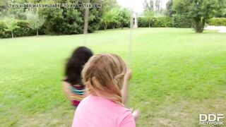Busty Step Sisters experience outdoor Lesbian Loving