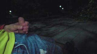 Dickflash in Night Park: Stranger teenager can't resist and makes cum