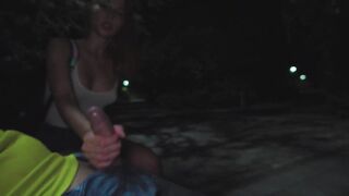 Dickflash in Night Park: Stranger teenager can't resist and makes cum
