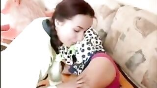 Cute russian lesbian teens having fun on the couch
