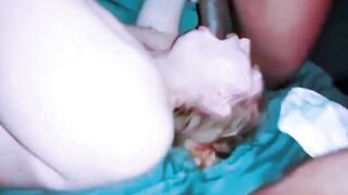 Homemade interracial threesome with a young white student. Amateur sex tape of a cute college girl getting fucked by her two black teachers, two big black cocks for the white bitch