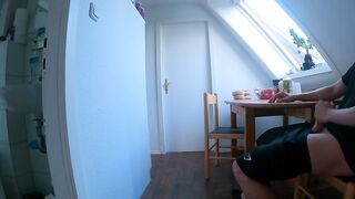 DICKFLASH in STUDENTS APARTMENT: a slutty college girl can't resist to finish me off