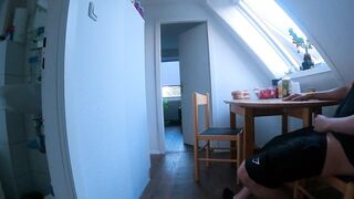 DICKFLASH in STUDENTS APARTMENT: a slutty college girl can't resist to finish me off