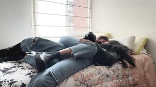 The two friends fuck in leather jackets