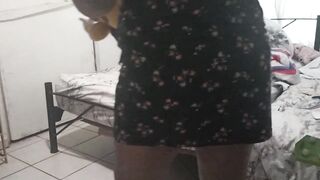 Mom cleaning the room and her thong is visible