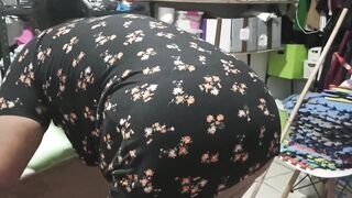 Mom cleaning the room and her thong is visible