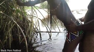 Hot skinny African village not even surprised to get fuck unexpectedly while she was bathing outdoor in the forrest