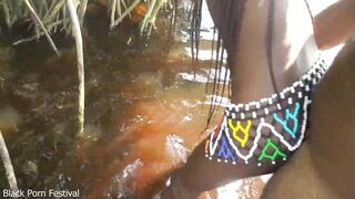 Hot skinny African village not even surprised to get fuck unexpectedly while she was bathing outdoor in the forrest