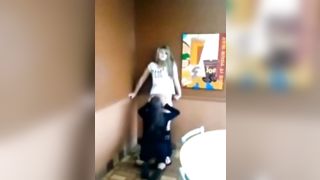 Young lesbians have oral sex in a restaurant