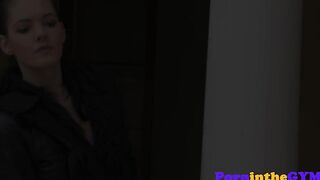 Gym lesbians pussylicking and fingering trio