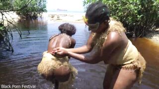 Tribal african girls performing wild sex ritual on me by the river
