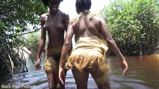 Tribal african girls performing wild sex ritual on me by the river