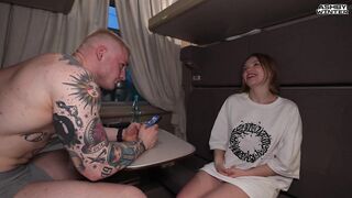 Unexpected teen sex on the train. Juicy T-shirt.