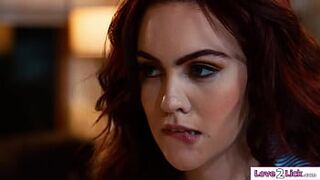 Big breasts stepmom Christie Love secretly watches her stepdaughter Freya Parker masturbate next to her in daybed and is turned on.The busty milf licks her