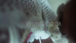 Black sexy trans bangs white stud hole while on dog collar JIZZ FLOW ENDING