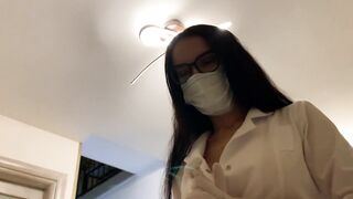 Nurse with big Bazookas was banged after mixing up regular pills with viagra.Wanking in medical gloves