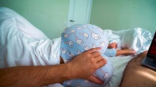 step sister wakes up and helps step brother cum whilst this dude watches porn - creampie