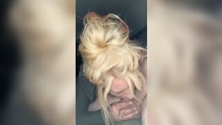 Golden-haired hooker gives a oral pleasure in public and lets the stud nut in her mouth then spits the cum back out on his shlong to suck in some more