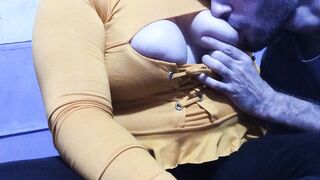 9 continuous minutes biting and sucking my big natural tits, he enjoys me breastfeeding him