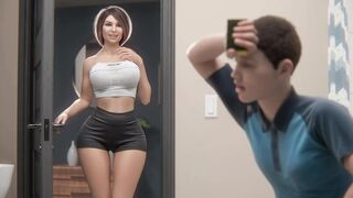 Sexually excited Stepmom Cheats on Her Husband with Virgin Stepson in the Bathroom (Exclusive 3D Porn) Eng Sub